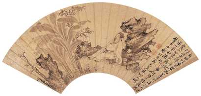 谢时臣 蕉荫高士 扇面